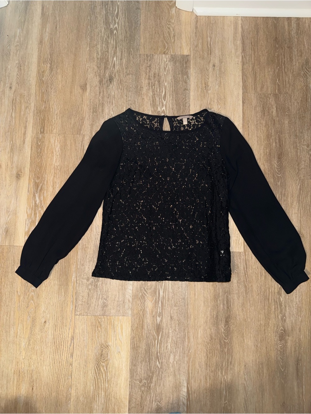 Banana Republic Black Lace-Front Long Sleeve Blouse